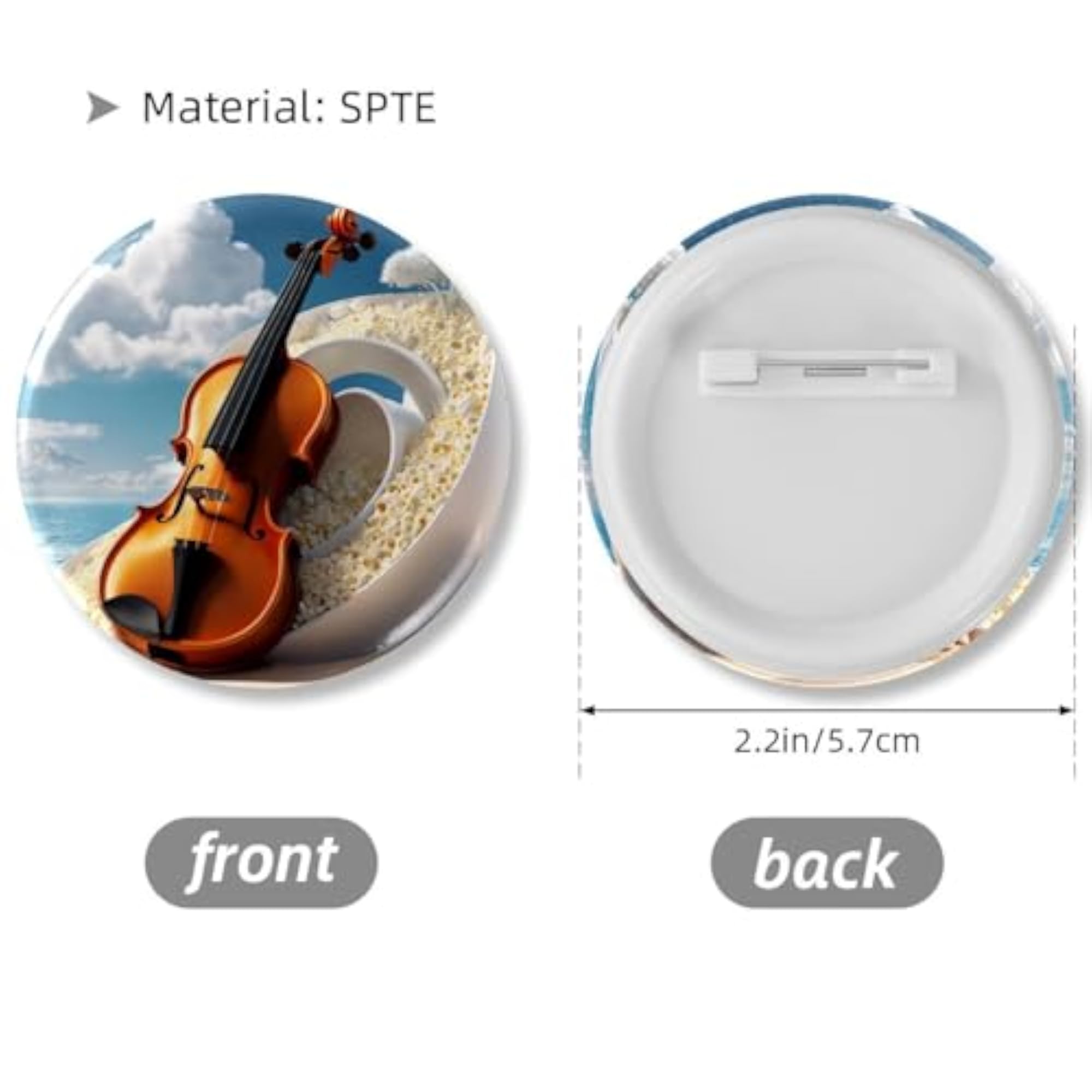 Children's 6-Pack Violin Cheese Button Pins, Trendy Brooches